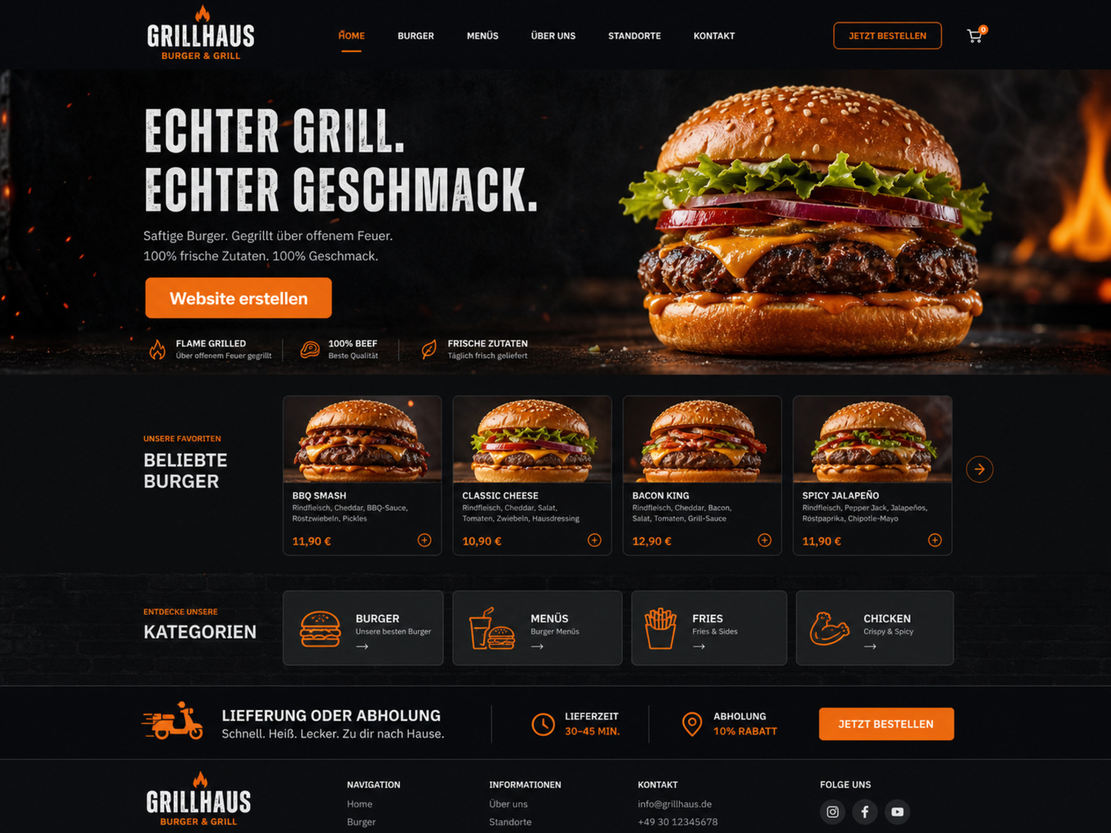 Website-Vorschau für Burger- und Grillrestaurants