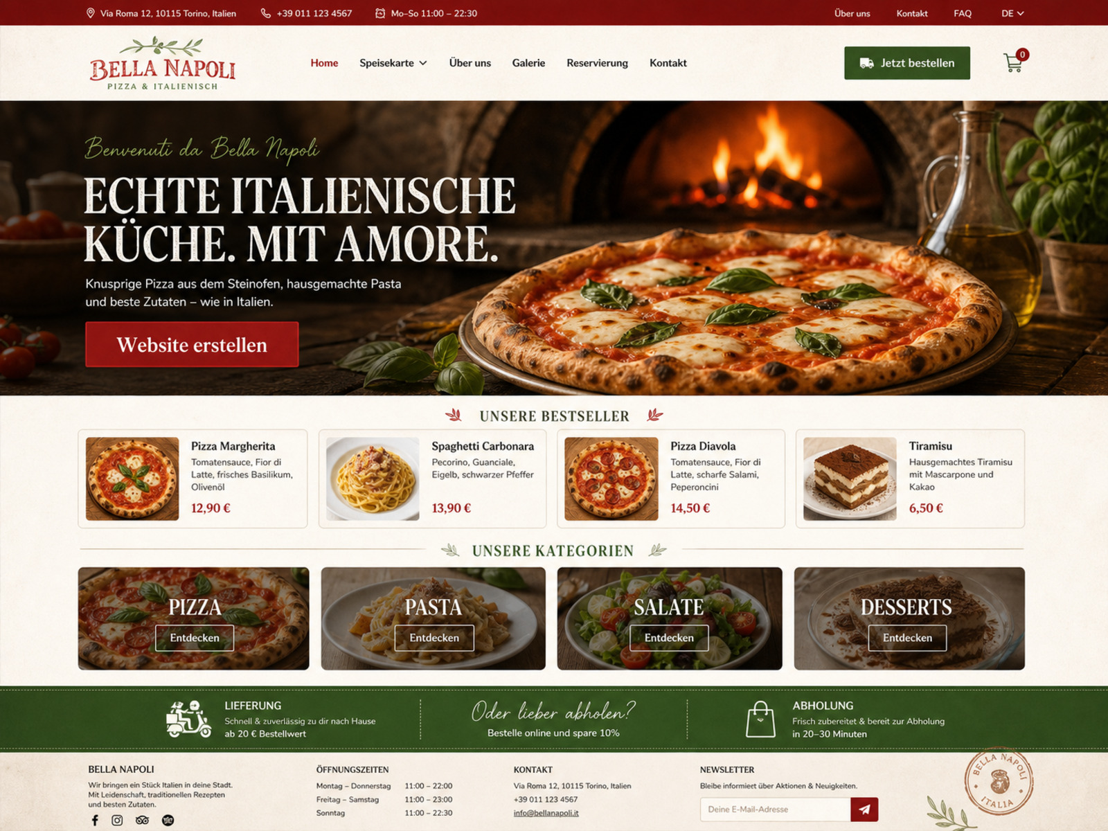 Website-Vorschau für Pizza und italienische Restaurants