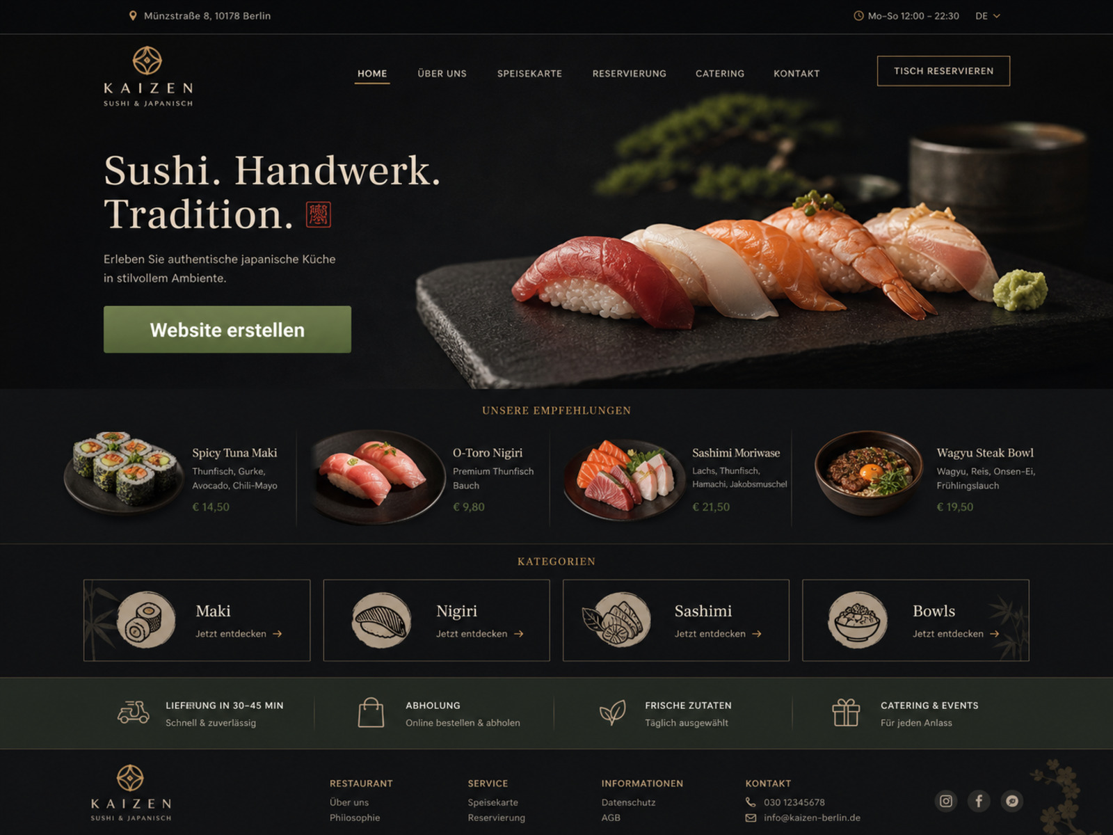 Website-Vorschau für Sushi- und japanische Restaurants